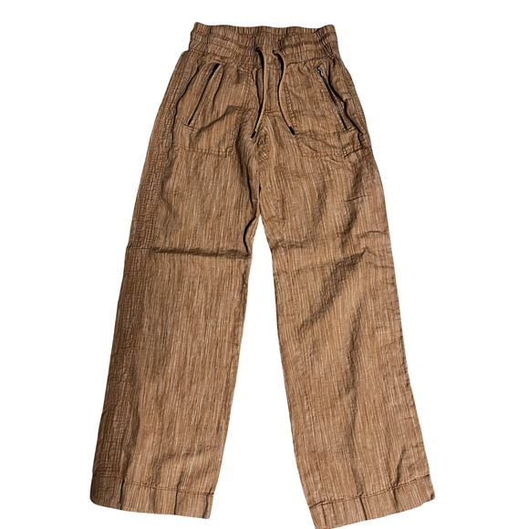Athleta Cabo Linen Textured Wide Leg Pants Womens 0 Brown Elastic Waist Pull On - Picture 3 of 12